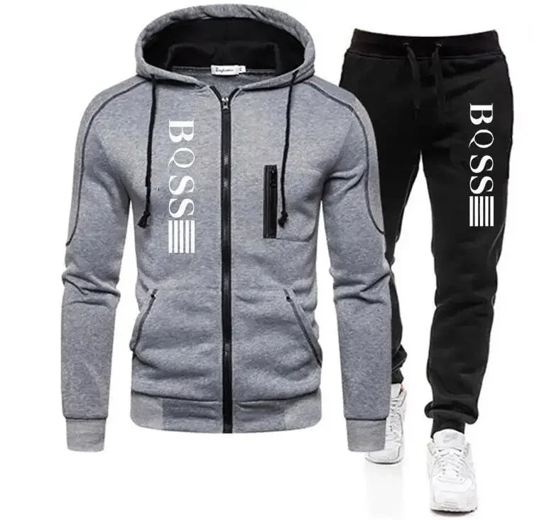 New Brand Men's Clothing Sweatshirt Suit Fall Winter Zipper Suit Hooded Sweater Pants Men's Tracksuit Cardigan Two Piece Set