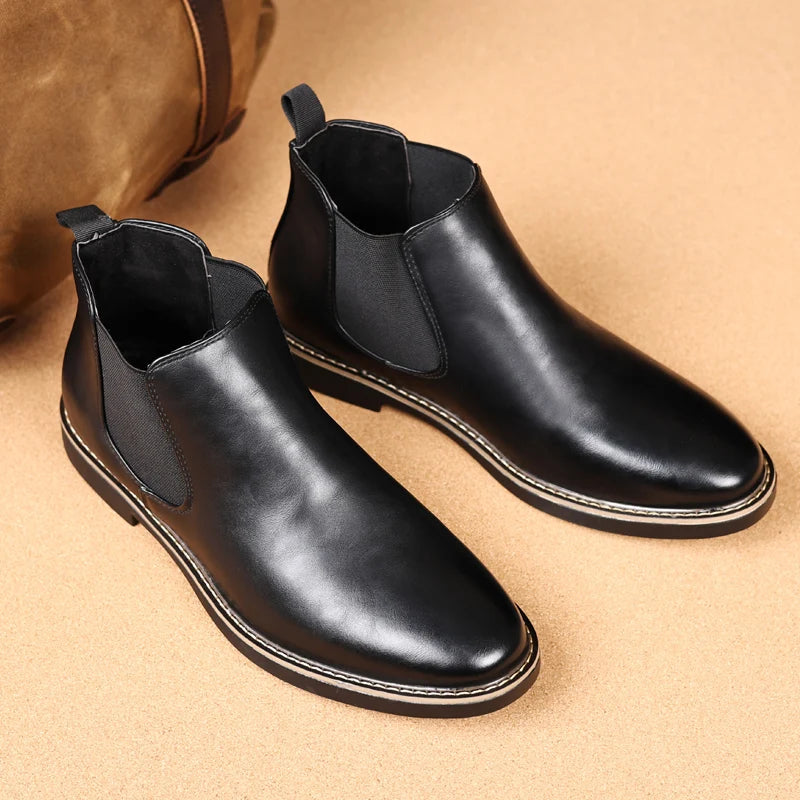 YRZL 39~47 Men Chelsea Boots Brand Retro Comfortable PU Leather Ankle Boots Men 2024 Fashion Black Brown Mens Boots