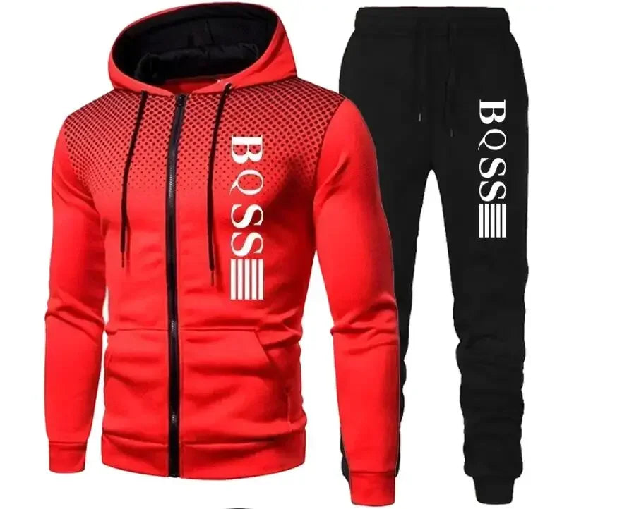 New Brand Men's Clothing Sweatshirt Suit Fall Winter Zipper Suit Hooded Sweater Pants Men's Tracksuit Cardigan Two Piece Set