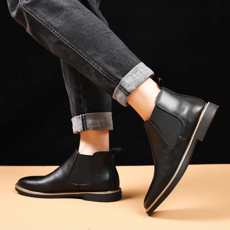 YRZL 39~47 Men Chelsea Boots Brand Retro Comfortable PU Leather Ankle Boots Men 2024 Fashion Black Brown Mens Boots