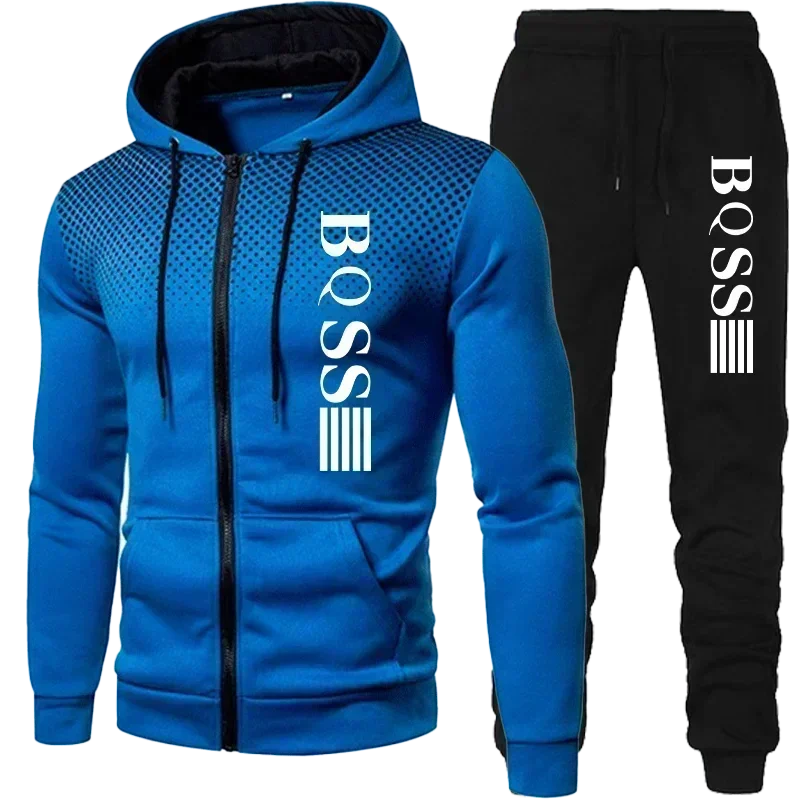 New Brand Men's Clothing Sweatshirt Suit Fall Winter Zipper Suit Hooded Sweater Pants Men's Tracksuit Cardigan Two Piece Set