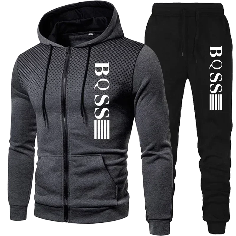 New Brand Men's Clothing Sweatshirt Suit Fall Winter Zipper Suit Hooded Sweater Pants Men's Tracksuit Cardigan Two Piece Set