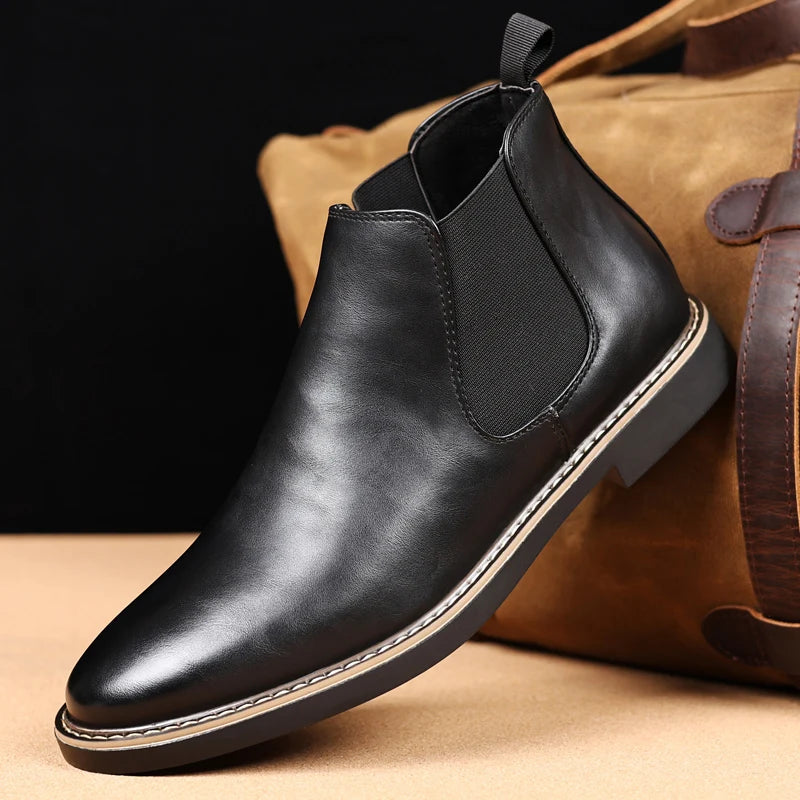 YRZL 39~47 Men Chelsea Boots Brand Retro Comfortable PU Leather Ankle Boots Men 2024 Fashion Black Brown Mens Boots