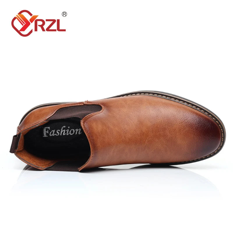 YRZL 39~47 Men Chelsea Boots Brand Retro Comfortable PU Leather Ankle Boots Men 2024 Fashion Black Brown Mens Boots