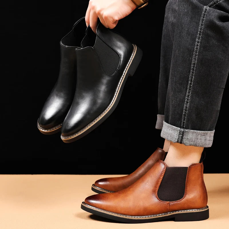 YRZL 39~47 Men Chelsea Boots Brand Retro Comfortable PU Leather Ankle Boots Men 2024 Fashion Black Brown Mens Boots