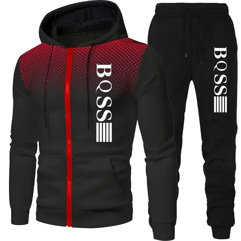 New Brand Men's Clothing Sweatshirt Suit Fall Winter Zipper Suit Hooded Sweater Pants Men's Tracksuit Cardigan Two Piece Set