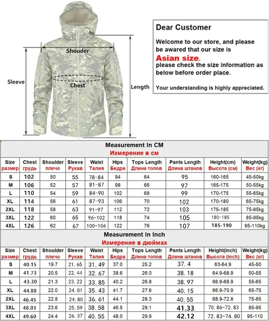 Hot Suits for Men Winter Tactical Sets Shark Skin Biker Jacket Hoodie Pants 2 Piece Set Waterproof Workwear Clothes Pockets