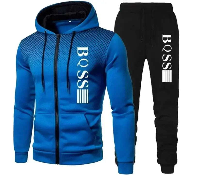 New Brand Men's Clothing Sweatshirt Suit Fall Winter Zipper Suit Hooded Sweater Pants Men's Tracksuit Cardigan Two Piece Set